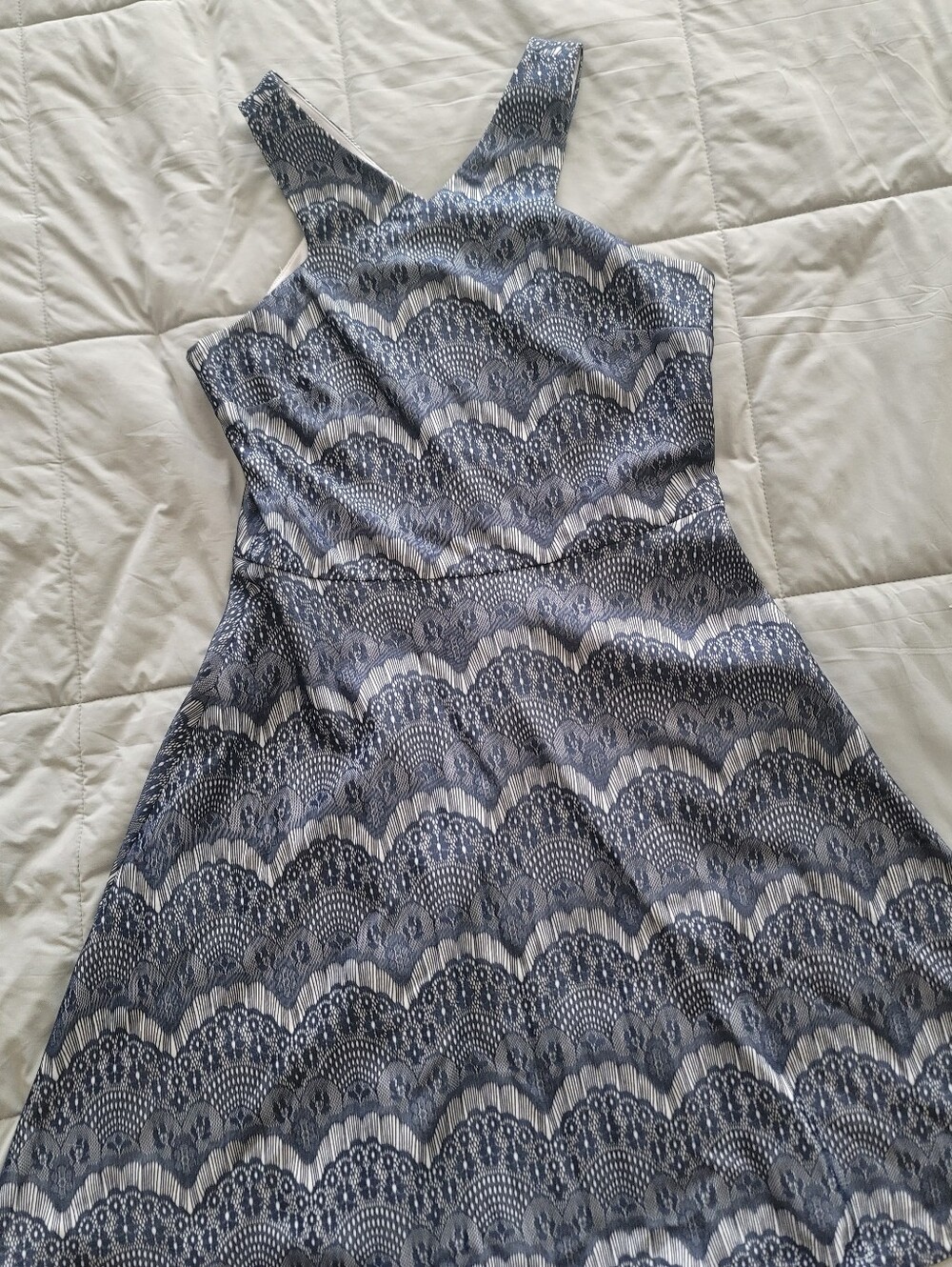 Adorne Blue White Scallop Lace Fit & Flare Dress – US 8